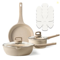 CAROTE 9PCS POTS AND PANS SET NONSTICK, INDUCTION COOKWARE SETS, NONSTICK COOKING SET, KITCHEN POTS AND PANS SET WITH STAY-COOL HANDLES, PFOA FREE