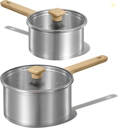 CAROTE 1.5Qt & 2.5Qt Stainless Steel Sauce Pan Set with Lid