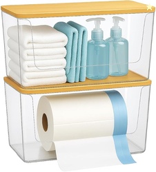 2 Pack Trash Bag Holder with Bamboo Lid