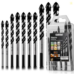 Luckyway Masonry Drill Bit Set 10-Piece 1/8"-1/2" Professional Concrete Drill Bit Set for Glass, Brick, Plastic, Cement, Wood, Tile with Tungsten Carbide tip