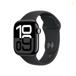 Apple Watch Series 10 [GPS 42mm case] Smartwatch with Jet Black Aluminum Case with Black Sport Band - S/M. Fitness Tracker, ECG App, Always-On Retina Display, Water Resistant