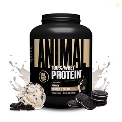 Animal 100% Whey Protein Powder  Whey Blend for Pre Workout or Post Workout, Recovery, Anytime Low Sugar Protein Boost Meal Replacement with BCAA Branched Chain Amino Acids  Cookies & Cream, 4 lb