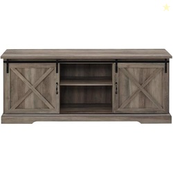 Walker Edison Corbin Modern Farmhouse Sliding X Barn Door TV Stand for TVs up to 80 Inches, 70 Inch, Grey Wash