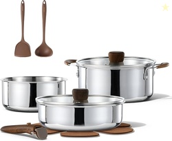 CAROTE 10pcs Stainless Steel Cookware Set