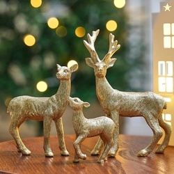 FESTGLOX Gold Reindeer Figurines for Christmas Decor 3Pcs Resin Reindeer Statues Small Golden Deer Family Set for Indoor Christmas Tabletop Mantle Decorations
