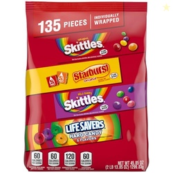 SKITTLES Original,Wild Berry STARBURST & LIFE SAVERS Hard Candy Fun Size Fruity Christmas Candy Assortment, 135 Ct Bulk Bag