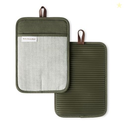 KITCHENAID Evergreen Design Series Herringbone Ribbed Soft Silicone Pot Holders 2-Pack Set, Heat Resistant up to 500F, Flexible & Waterproof, Deep Forest Green, 7"x10"