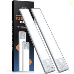 BLS 10inch Under Cabinet Lights, 40 LED Closet Lights, Motion Sensor Light Indoor, Battery Operated Lights, 1800mah USB C Rechargeable Under Cabinet Lighting, Magnetic Night Light for Kitchen (2 Pack)