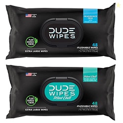 DUDE Wipes - Flushable Wipes - 2 Pack, 96 Wipes - Unscented (48ct) & Mint Chill (48ct) Extra-Large Adult Wet Wipes