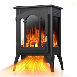Electric Fireplace Stove Heater with Thermostat Control, 16" Infrared Faux Fireplace Space Heater, 2 Heat Modes, Cool Touch Exterior, Overheat Protection, Freestanding Indoor Fireplace, 1500W