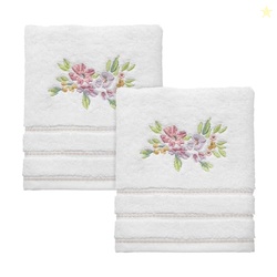 IZOD - Hand Towels, Soft & Absorbent Cotton, Floral Bathroom Decor, Set of 2 (Catalina Collection, White)