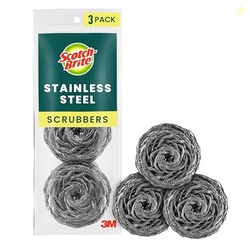 Scotch-Brite Stainless Steel Scrubbers, Scouring Pads for Cleaning Tough Baked-On Messes, Metal Scrubbers for Cleaning Dishes, 3 Scrub Pads