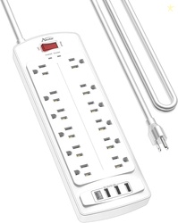 ALESTOR Surge Protector with 12 Outlets and 4 USB Ports