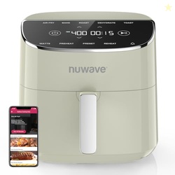 Nuwave Brio Plus Air Fryer 8 Qt, New & Improved, PFAS-FREE, 7 Digital One-Touch Cook Functions that AIR FRY, BAKE, ROAST, DEHYDRATE, TOAST, REHEAT, PREHEAT, 150 Presets, 50F~400F (Cream)