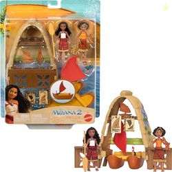 Mattel Disney Moana 2 Toys, Moana & Lotos Workshop Playset with 2 Small Dolls, Heihei Figure, Floating Boat & 5 Accessories
