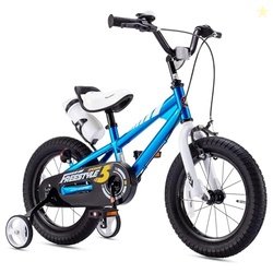 Royalbaby Freestyle Outdoor Children's Bicycle Dual Handbrakes Sporty Kid Bike with Training Wheels and Adjustable Seat, 14 Inch, Blue