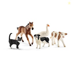 Schleich Farm World - 5PC Realistic Farm Animal Figurines for Boys and Girls - Realistic Barn Animal Playset with Cow, Cat, Dog, Goose and Horse - Barnyard Figures for Toddlers - Kids Ages 3+ | 45784