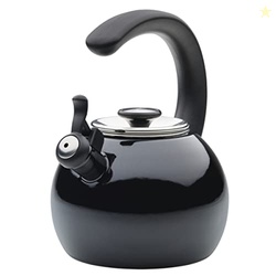 Circulon Enamel on Steel Whistling Teakettle/Teapot With Flip-Up Spout, 2 Quart - Black