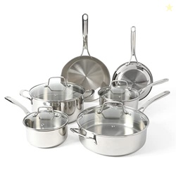 Martha Stewart Castelle 10 Piece 18/8 Durable Stainless Steel Induction Safe Non-Toxic Triply Bottom Kitchen Pots and Pans Cookware Set - Dishwasher Safe