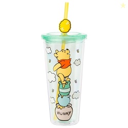 Silver Buffalo Winnie the Pooh Hunny Pot Green Cold Cup with Reusable Straw and Lid, 24 Ounces