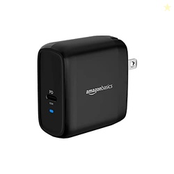 Amazon Basics 65W One-Port GaN USB-C Wall Charger with Power Delivery PD, Foldable Plug, for Laptops, Tablets & Phones, Black