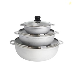 IMUSA Caldero Stock Pot with Glass Lid 3pc Set, 1.5/3.5/7 QT, Cast Aluminum, Perfect for Serving Large & Small Groups, Riveted Handles, Made in Colombia, Silver