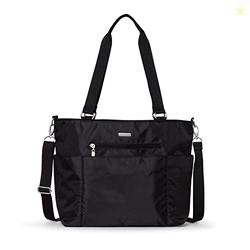 Baggallini Essential Laptop Tote - Work Tote Bag with Laptop Sleeve - Lightweight Travel Crossbody Shoulder Bag for Women, Black