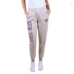 Ultra Game NBA Official Women's Super Soft Active Fleece Sweatpants Joggers, New York Knicks, Sand, Medium