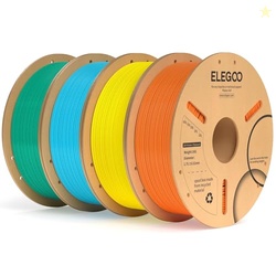 ELEGOO PLA Plus Filament 1.75mm Bundle 4KG, PLA+ Tough 3D Printer Filament Dimensional Accuracy +/- 0.02mm, 4 Pack 1kg Spool(Orange, Yellow, Sea Green, Sky Blue)