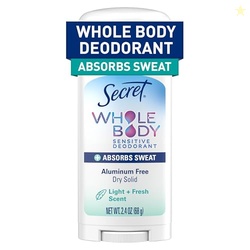 Secret Whole Body Deodorant Dry Feel Stick + Absorbs Sweat for Women, Naturally Derived Ingredients, Light & Fresh Scent, Aluminum Free Deodorant Stick, 72 HR Odor Protection, 2.4 oz