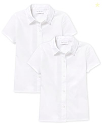 The Children's Place,Girls,Short Sleeve Poplin Button Down Shirt,White 2-Pack,X-Small