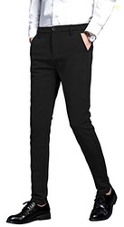 Plaid&Plain Men's Stretch Dress Pants Slim Fit Skinny Suit Pants 7101 Black 27W30L