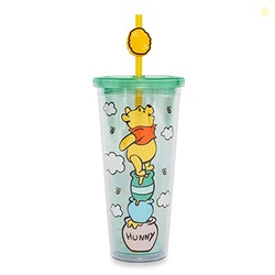 Silver Buffalo Winnie the Pooh Hunny Pot Green Cold Cup with Reusable Straw and Lid, 24 Ounces