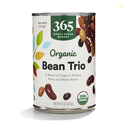 365 BY WHOLE FOODS MARKET, ORGANIC BEAN TRIO (KIDNEY, PINTO, & BLACK BEANS), 15 OUNCE