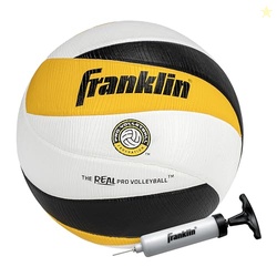 Franklin Sports PVF Real Pro Indoor Game Volleyball - Official Size Professional Indoor Volleyball for Match Play - 12 Panel Microfiber Cover Game Ball - Ball + Pump with Needle Set