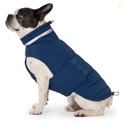 Mklhgty Waterproof Dog Coat for Small Dogs, Warm Dog Winter Jacket, Reflective Windproof Turtleneck Dog Cold Weather Coats with Adjustable Hook & Loop - Blue - S