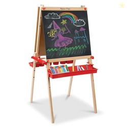 Melissa & Doug Deluxe Magnetic Standing Art Easel with Chalkboard, Dry-Erase Board, and 39 Letter and Number Magnets - FSC Certified