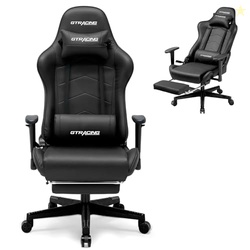 GTRACING Gaming Chair with Footrest, Racing Style Computer Chair for Adult, Adjustable Reclining Backrest and Lumbar Support, Stylish High Back Chair for Gaming and Office (Black)