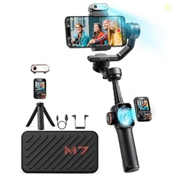 hohem iSteady M7 Gimbal Stabilizer for iPhone, Phone Gimbal with AI Tracking, 1.4" Detachable Touchscreen Remote, Built-in Extension Rod, Fill Light, Phone Stabilizer for Video Recording, YouTube