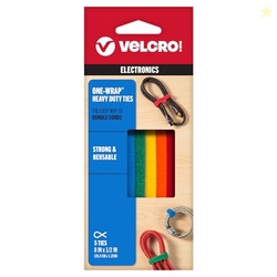 VELCRO Brand ONE-WRAP Ties | Cable Management, Wires & Cords | Self Gripping Cable Ties, Reusable | 5 Ct - 8" x 1/2" | Multi-color