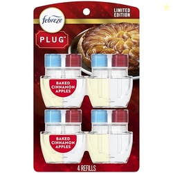 Febreze Plug In Air Freshener, Odor-Fighting Scented Oil Refill, For Home, Bathroom, & Kitchen, Long Lasting for Strong Odors, Limited Edition Holiday Baked Cinnamon Apples Scent, 0.87oz Refills, 4ct