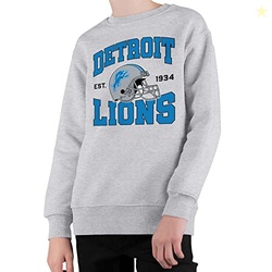 Junk Food Clothing x NFL - Detroit Lions - Team Helmet - Kids Crewneck Fleece Sweatshirt for Boys and Girls - Size Medium