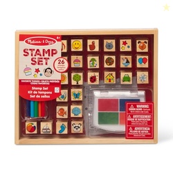 Melissa & Doug Wooden Stamp Set, Favorite Things - 26 Wooden Stamps, 4-Color Stamp Pad