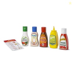 Melissa & Doug 5-Piece Favorite Condiments Play Food Set Play Ketchup and Mustard Bottles, Pretend Food Set for Kids Ages 3+