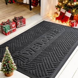 Mibao Front Door Mat Outside Entrance, Durable Outdoor Indoor Mat, Low Profile Heavy Duty Doormat, Non-Slip, Traps Dirt and Moisture, Easy Clean Patio Porch Entryway Mat, 29.5" x 17", Black