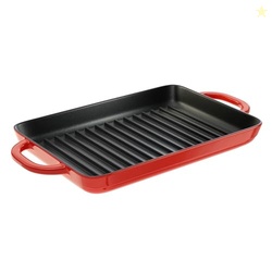 Lodge 12.5 x 8 Inch Enamel Cast Iron Grill Pan - Dual Assist Handles - Use in the Oven, on the Stove, on the Grill, or Over a Campfire - Red