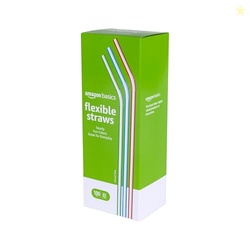 Amazon Basics Disposable Striped Plastic Flex Straws, 7.5" Long, Assorted Colors, 100 Count, Large Pack