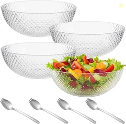 4 Pack Clear Plastic Serving Bowls Includes 4 Stainless Steel Sporks