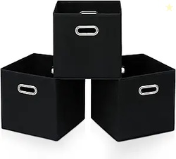 STOREONE Black Fabric Storage Bins Set of 3