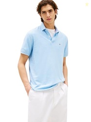 Tommy Hilfiger Mens Short Sleeve Moisture Wicking Stretch with Quick Dry + Uv Protection Polo Shirt, Light Blue Heather, Large US